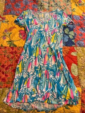 Lilly Pulitzer Blue, Pink & Yellow Printed V-Neck Dress